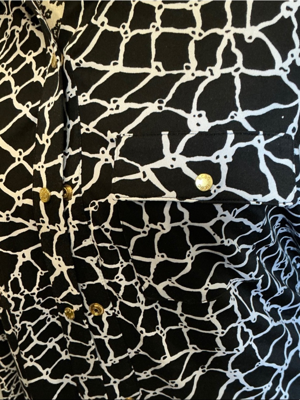 BCBGMaxAzria Black & White Abstract Chain-Link Blouse Size L - Picture 5 of 5